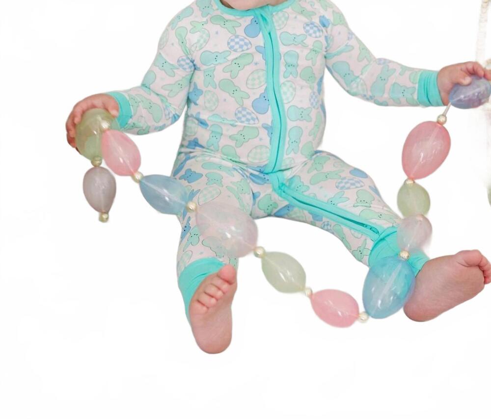NEW SMALL SHOP kids rockin bunny bamboo zipper romper in blue